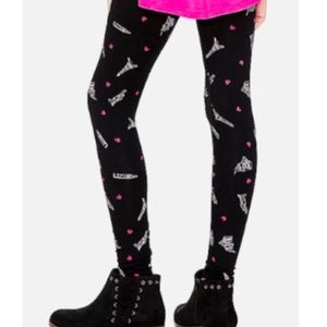 Justice Bottoms - New Justice Black Leggings Size 10 Pink Hearts Justice Bottoms - New Justice Black Leggings Size 10 Pink Hearts